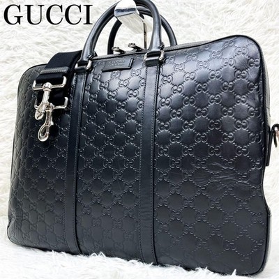 GUCCI GG  Shima 2Way Business Briefcase Leather Black A4 Large Used From Japan