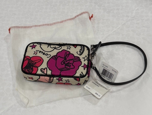 Coach Poppy Kyra PRT EW Multi Pouch Wristlet Wallet Bag 61595 Magenta Script NWT