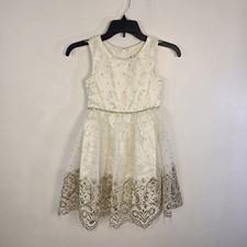 Rare Editions Dress Girls 6 Plus White Beaded Waist Tulle Glitter Floral Party