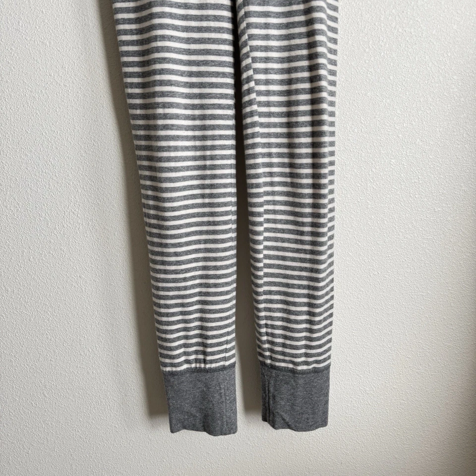 Pijama largo John J Crew para mujer XS gris a rayas de una pieza mameluco de salón de algodón Foto 4 de 4