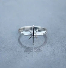 Solid 925 Sterling Silver North Star Ring Star Design Celestial Handmade Jewelry