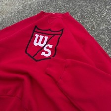Vintage 90s Wilson Sporting Goods Crewneck Big Logo Red USA Made Mens Large g1