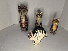Vintage Folkart Handpainted Wooden Cats Set of 4 Decor