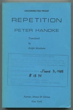 Peter HANDKE / Repetition Uncorrected Proof 1st 1988