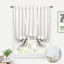Farmhouse Double Layer Linen Blackout Tie Up Curtains Thermal Insulated Vertical