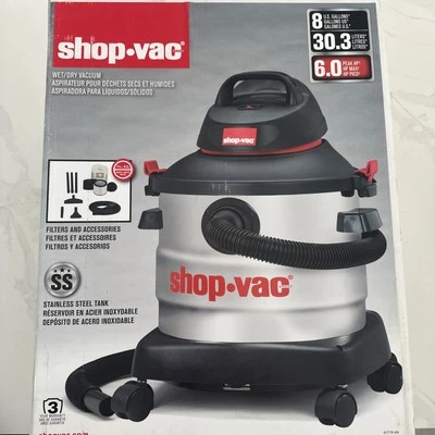 SHOP-VAC Shop Vac 8-Gallon 6 HP Stainless Steel Wet/Dry Vacuum & Accessories 61778-88 New