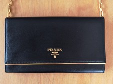 Prada Elegante Leder Handtasche / Geldbörse, Damen, schwarz