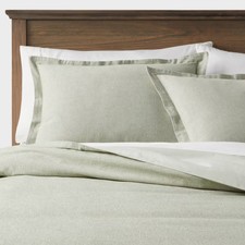 King Cotton Linen Chambray Duvet Cover Sham Set Moss Green -