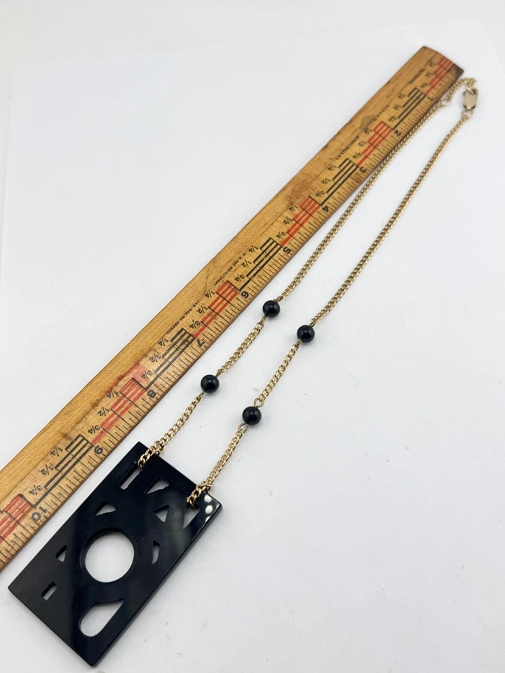 LALIQUE Crystal Black Art Deco Logo Letter Pendant Necklace Foto 4 de 4