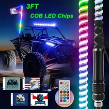 3ft RGB COB Chips LED Spiral Whip Lights Antenna Chase Remote for Can-Am ATV UTV