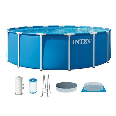 Intex 15ft x 48in Metal Frame Above Ground Pool w/Pump & Cover (Open Box)