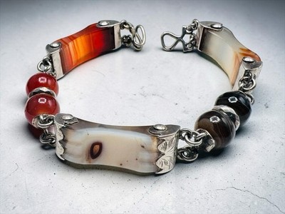 Antique Scottish Agate Sterling Silver Bracelet Beautiful 7.25''