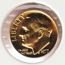 24k Gold Plate Rare Old US 1977 Liberty Roosevelt Dime Collector Collection Coin