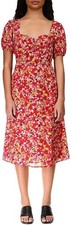 Sanctuary Womens Floral Puff Sleeve Midi Dress-Color:Red-Size:2