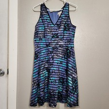Ann Taylor Loft Dress 10 Floral Striped Cotton With Liner A-Line Sleeveless Tank