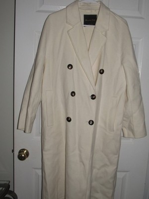MASSIMO DUTTI Ivory Wool Blend Classic Unlined Double Breasted Coat Womens Small