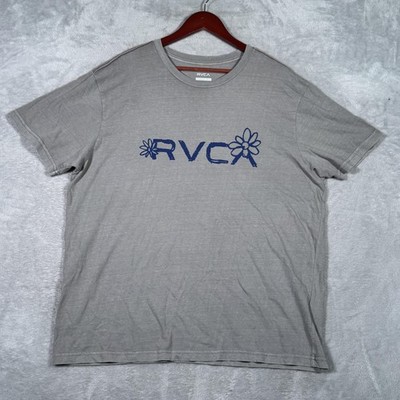RVCA Shirt Mens 2XL Gray Pigment Dye Slim Fit Flower Logo Bloom Tee