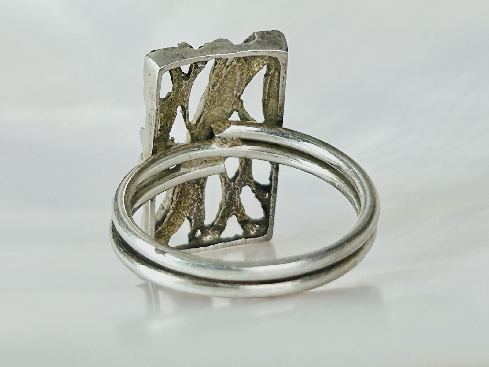 Geometric 925 Nicowerk Rectangular Ring Red Ename… - image 3