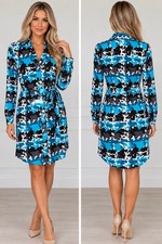 Michael Kors blue and black camouflage-print shirt dress With Belt Size XS NWT