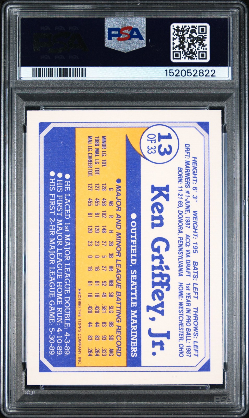 1990 TOYS R US ROOKIES #13 KEN GRIFFEY JR. PSA 10 view 2