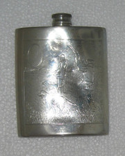 Ancienne bouteille en étain anglais Sheffied Rose motif orné blanc