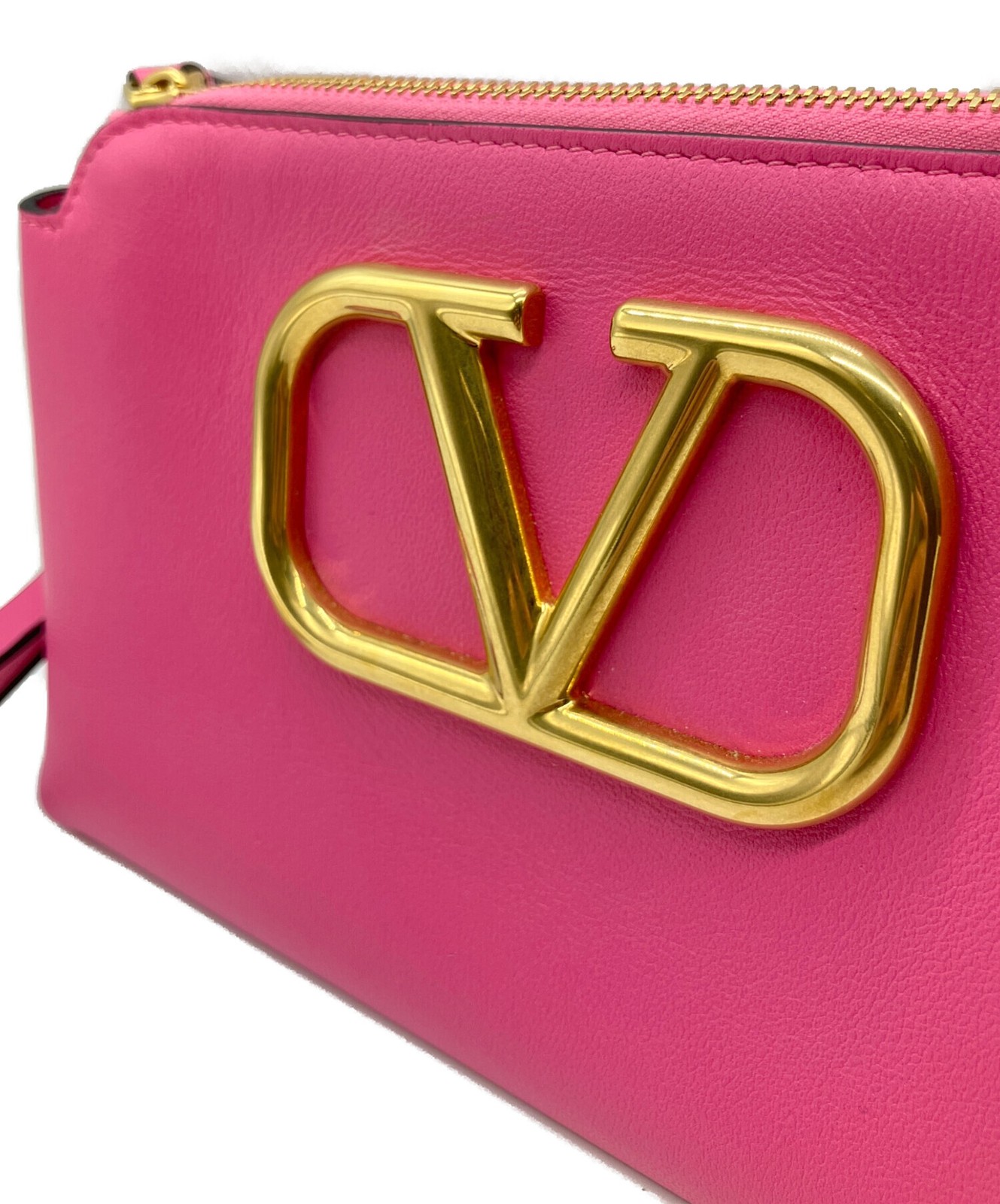 Valentino Clutch Bag Womens RFID Leather Pink Used Authentic thumbnail 6