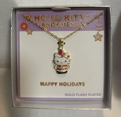 Hello Kitty Santa Claus Gold Flash Plated w 1 crystal  Necklace-NWT