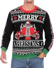 Muscle Santa Ugly Christmas Sweater Weightlifting Bodybuilder Funny Gym Holiday
