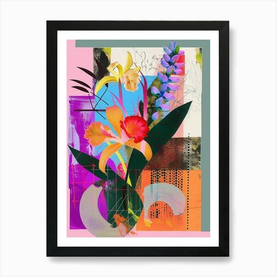 Orchidee 3 Neon Blumen Collage Kunst Pr gerahmtes Wandbild Poster Leinwanddruck Bild