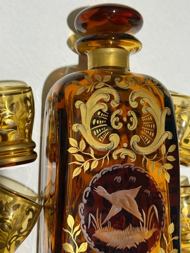 Vintage Czech Bohemian Etched Glass Decanter Cordial Set - Picture 6 of 10