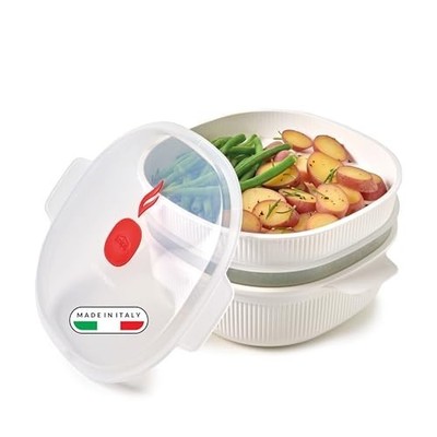 Snips 000851 Weiß Mikrowelle Dampfgarer mit 2 Tabletts, BPA-frei, Made in Italy, Uni