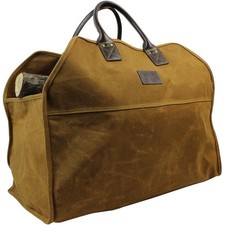 Heavy Duty Wax Canvas Log Carrier Tote,Large Fire Wood Bag,Durable Firewood