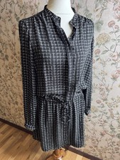 Dalia Dress Fit & Flare Black and White Size 6 Long Sleeve Lined Checkered Work