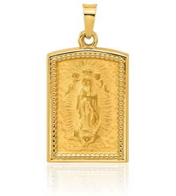 14K Gelbgold Medium Unsere Liebe Frau von Guadalupe Medaille Anhänger Halskette 25,2 mm