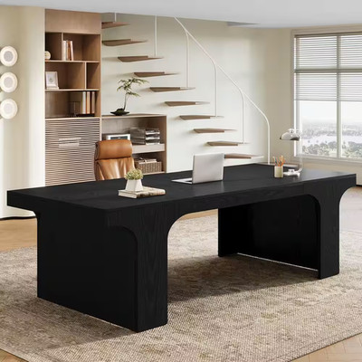 Moronia 71 In. Black Executive Office Desk, Wood Rectangular Computer Desk with