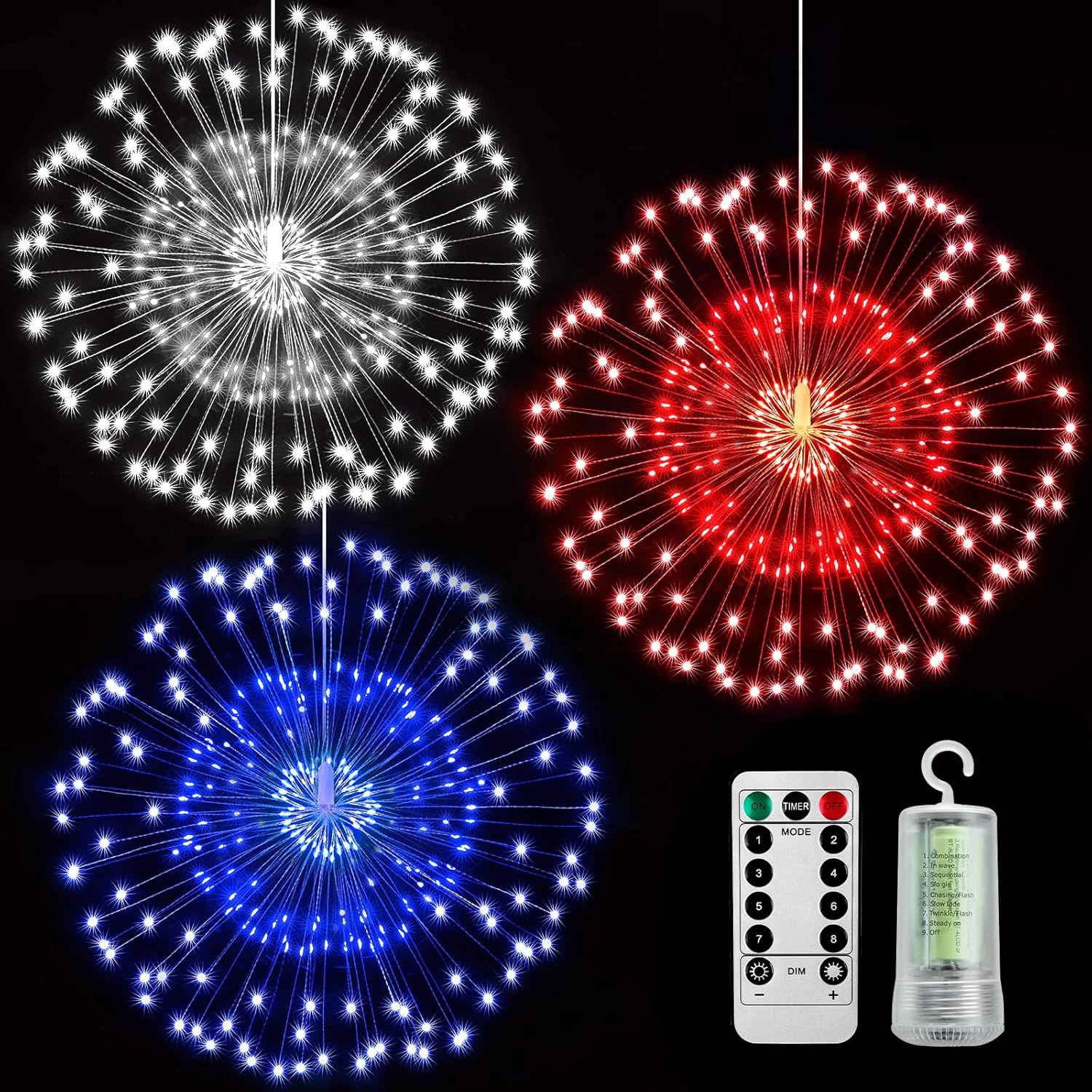 4Th of July Decorations Firework Lights - 3 Pack 540 LED Battery Operated Patrio
