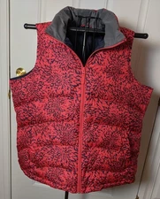 Lands' End Plus Size Down Vest, Full Zip, Coral & Navy Blue Floral, Size 2x  EUC