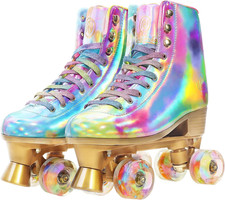 Roller Skates for Women, Holographic High Top PU Leather Rollerskates, Shiny Dou
