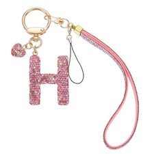 Initial Letter Keychain for Women Bling Letter A-Z Key Chain Charm Pink-H