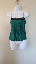 Vtg Y2K 90s Victorias Secret Silk Lace Trim Cami Top S Layering Green Lingerie