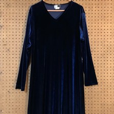 VTG Velvet Long Sleeve Maxi Dress Navy Blue Large Goth Dark Romantic Vampy Y2K