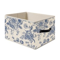 Blue and White Vintage Floral Storage Basket Bin for Organizing Closet Shelve...