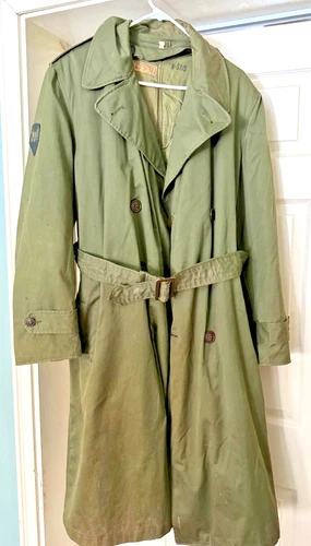 VINTAGE MILITARY WWII UNIFORM Trench Coat Removable Wool Lining Olive Drab Med