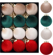 Velvet 3.15" Shatterproof Christmas Ornaments, 12 PCS, Multicolor Set