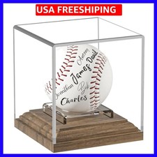 Baseball Case Display for Balls Walnut Wood Base Acrylic Baseball Display Cas...