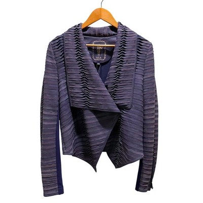 My Tribe Moto Slit Drape Front Jacket Women's Blue Waterfall Collar Medium