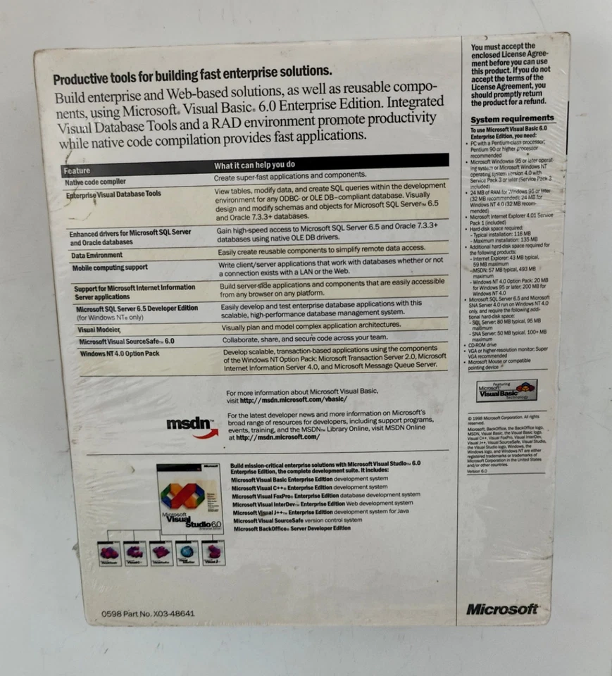 Microsoft Visual Basic 6.0 Enterprise Upgrade Sealed Slighlty Crushed - Image 2 of 4