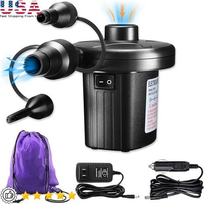 Electric Air Pump 2 in 1 Adapter Quick Fill Portable Inflator 3 Nozzles New