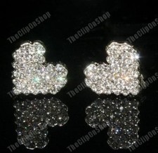 CLIP ON crystal HEART EARRINGS glass rhinestone DIAMANTE silver plated COMFY
