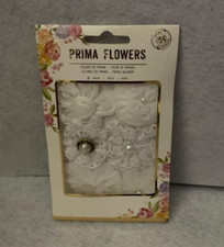 Prima Flowers - White Flowers - Accented with beads - New Package of 6